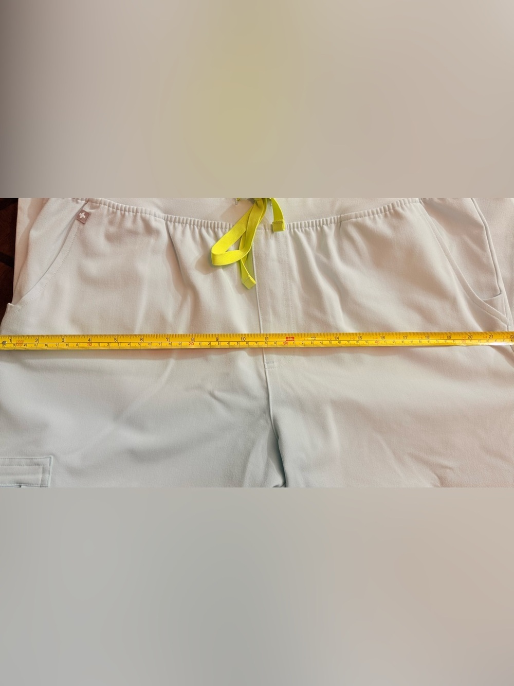Figs Zamora Light Blue/Aqua Healthcare Worker Pants with Neon Yellow Drawstring - Picture 12 of 14